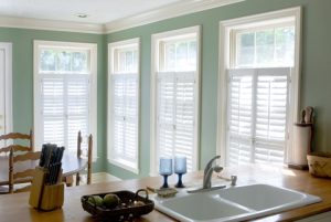 white kitchen window shutters