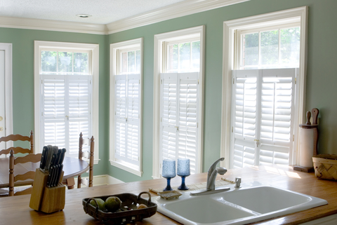 white kitchen shutter blinds
